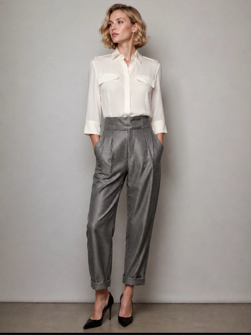 Alexander McQueen Silk Blouse and Houndstooth Pants Jumpsuit Size IT 38/ US 4